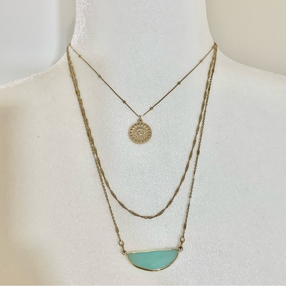 NWT Express multi layered necklace with jade colored stone - Picture 1 of 10